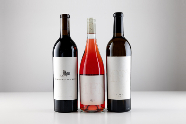 A trio of MFN wines, Cabernet, Rose, and Blanc
